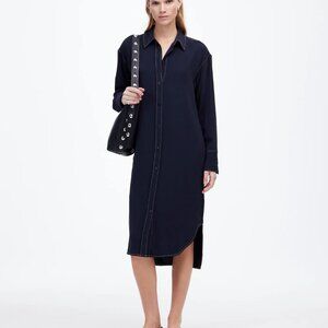 Madewell Contrast-Stitched Midi Shirtdress, Navy, SZ SMALL, NWT